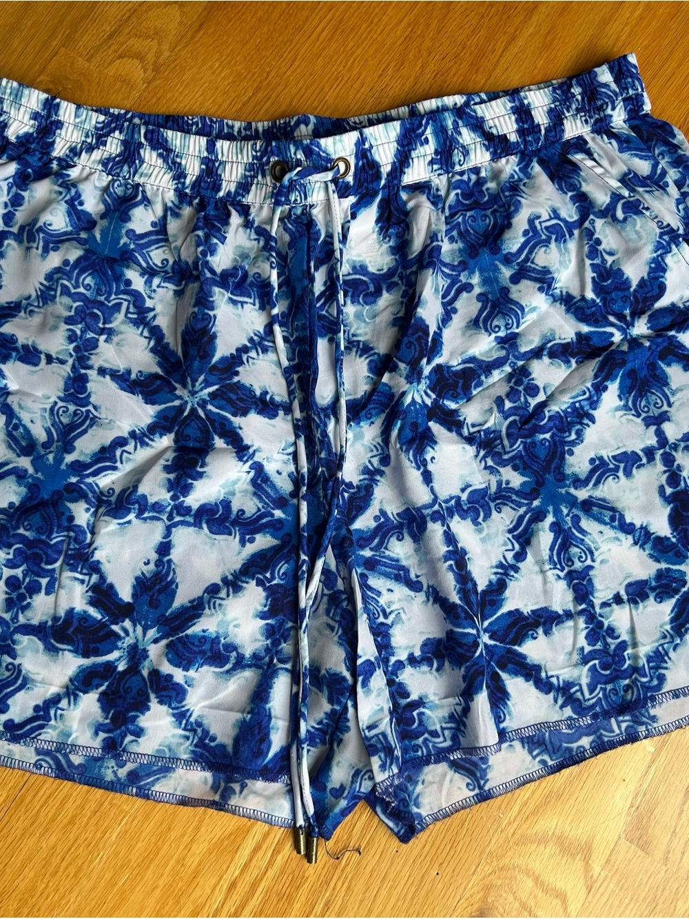 Michael Kors Blue Patterned Drawstring Athletic Shorts